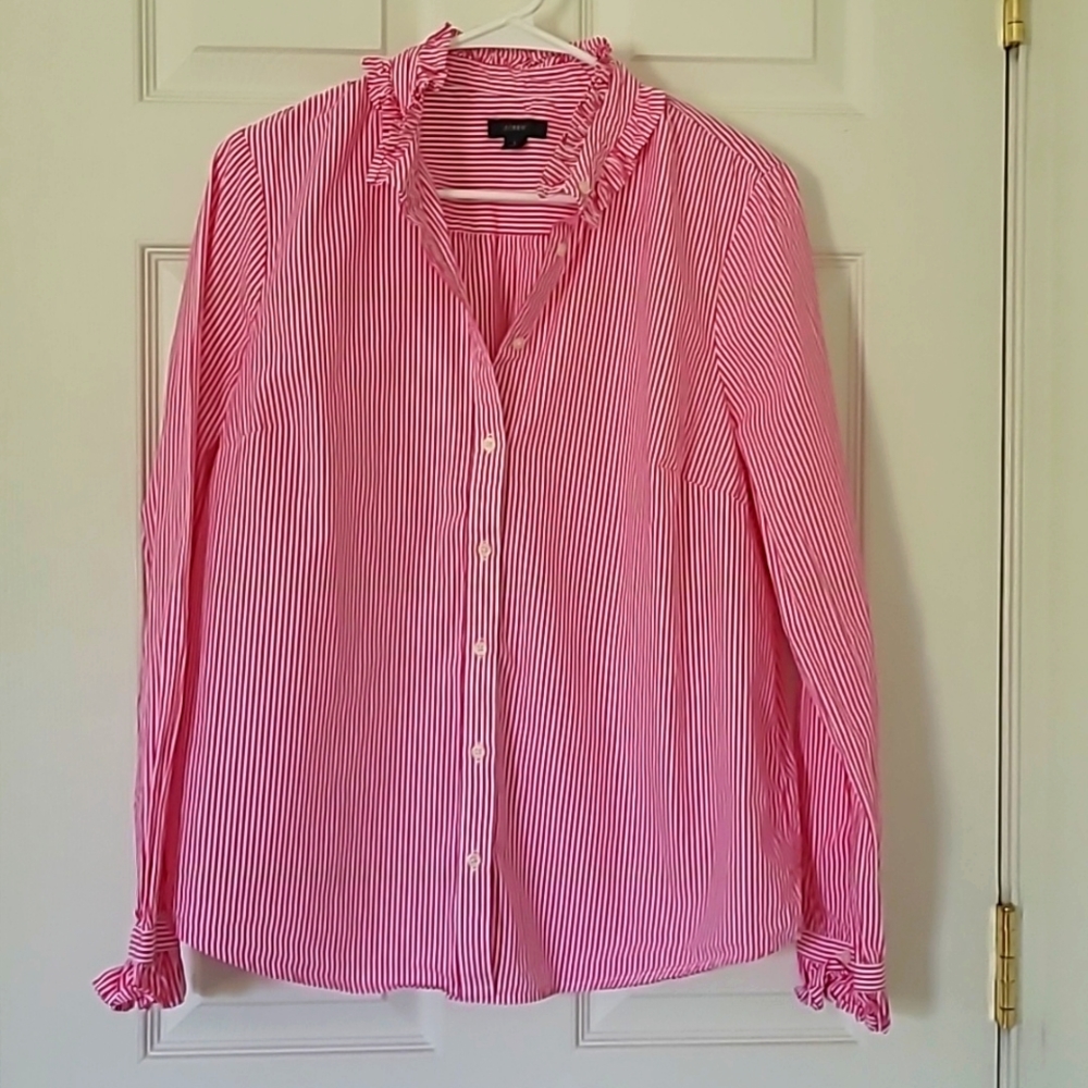 J. Crew Stripe Ruffle Buttondown